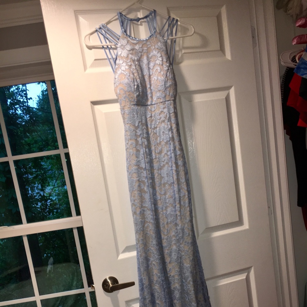 Sky blue lace mermaid style gown - Picture 3 of 3